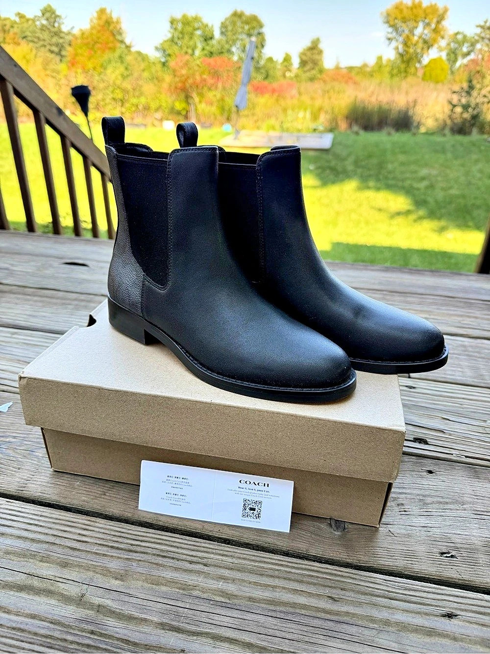 New Coach Meredith Sig Bootie Black Chelsea Ankle Boots US 7